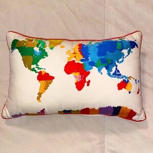 World Map Embroidered Throw Pillow